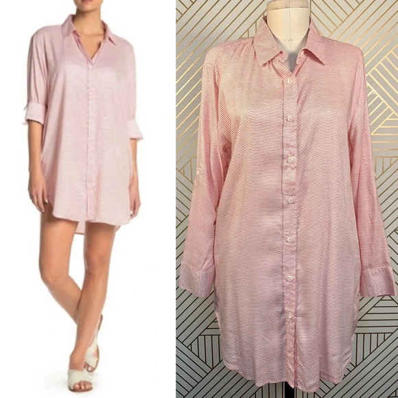 Onia Marie Dress Striped Button Coverup Tunic‎ - Picture 1 of 10